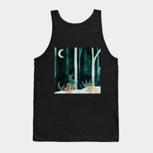 Deer under the Moonlight, Negative Painting of the Forest in the moonlight. Tank Top